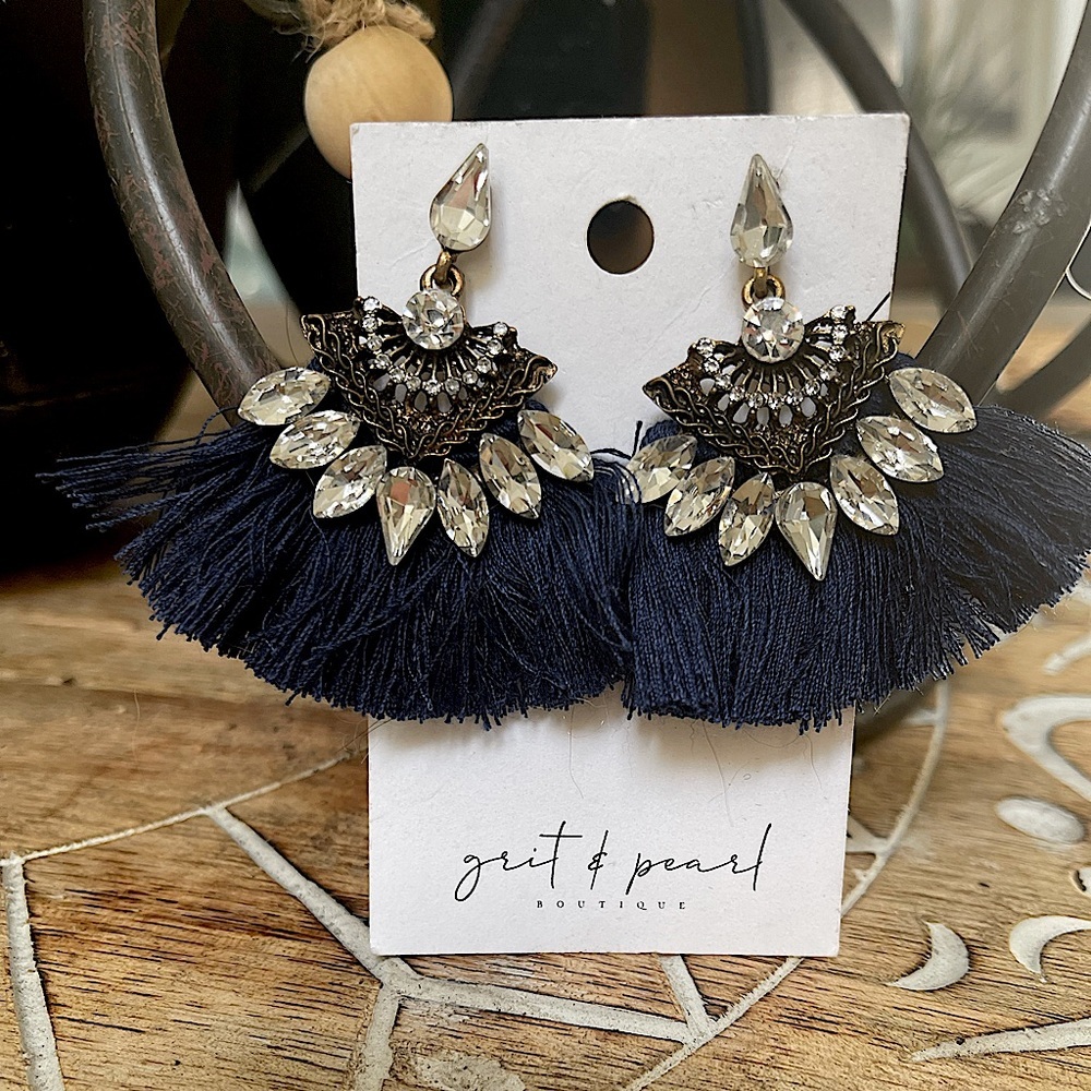 Boho glam earrings in dark blue